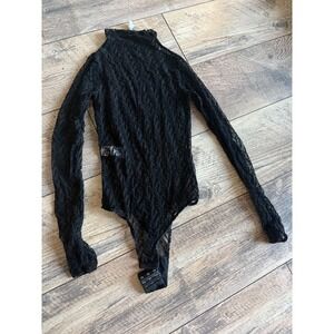 GOD‎ SAVE QUEENS Black Lace Mock Neck Thong Bodysuit XS